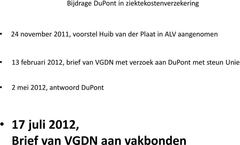 2012, brief van VGDN met verzoek aan DuPont met steun Unie 2