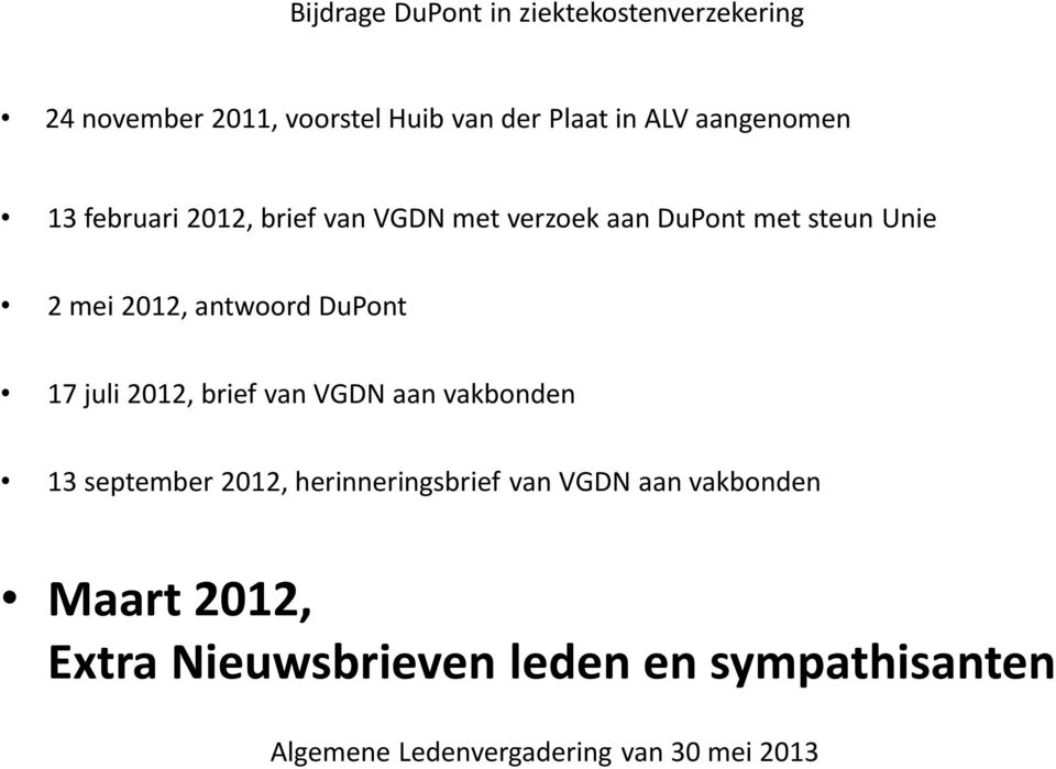 mei 2012, antwoord DuPont 17 juli 2012, brief van VGDN aan vakbonden 13 september 2012,