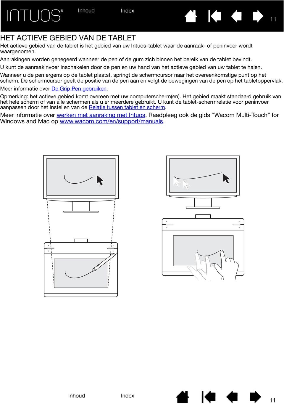 U kunt de aanraakinvoer inschakelen door de pen en uw hand van het actieve gebied van uw tablet te halen.