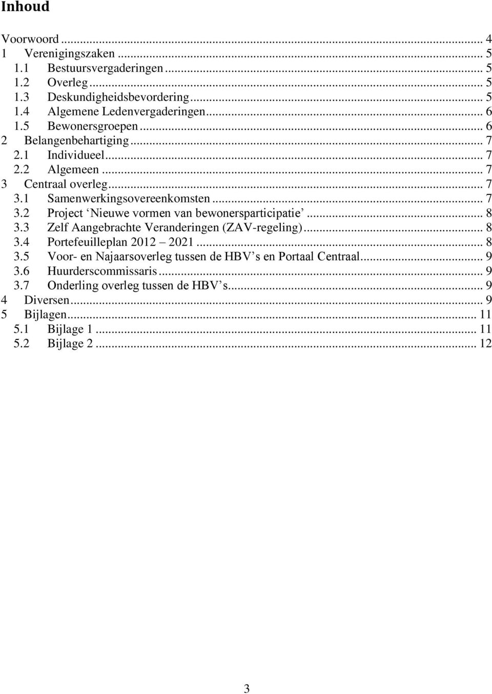 .. 8 3.3 Zelf Aangebrachte Veranderingen (ZAV-regeling)... 8 3.4 Portefeuilleplan 2012 2021... 8 3.5 Voor- en Najaarsoverleg tussen de HBV s en Portaal Centraal... 9 3.