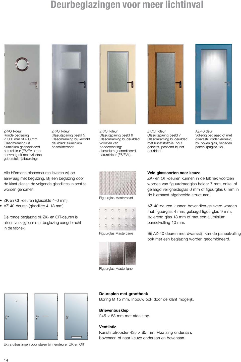 ZK/OIT-deur Glasuitsparing beeld 6 Glasomraming bij deurblad voorzien van poedercoating: aluminium geanodiseerd naturelkleur (E6/EV1).