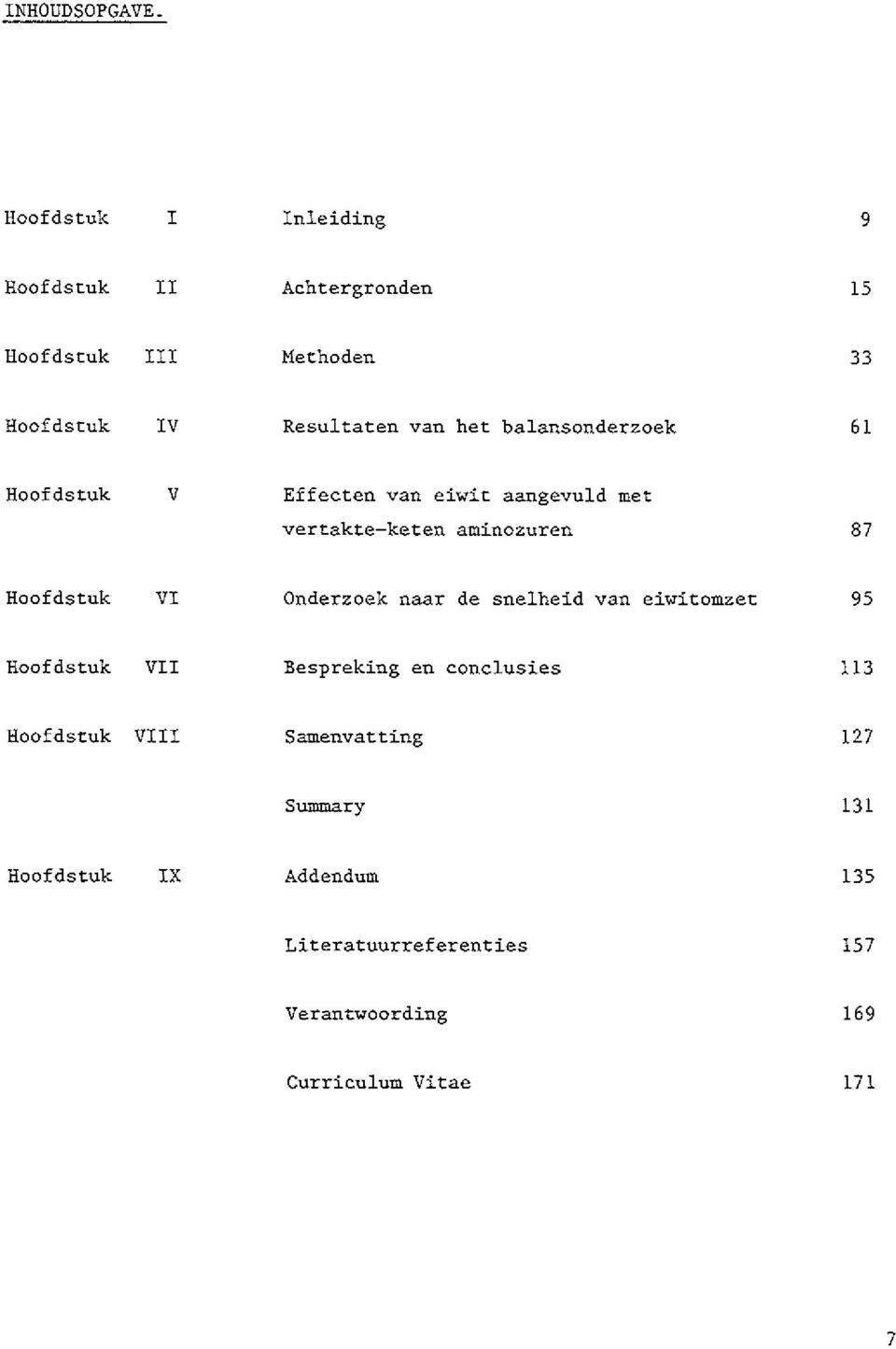 balansonderzoek 61 Hoofdstuk v Effecten van eiwit aangevuld met vertakte-keten aminozuren 87 Hoofdstuk VI