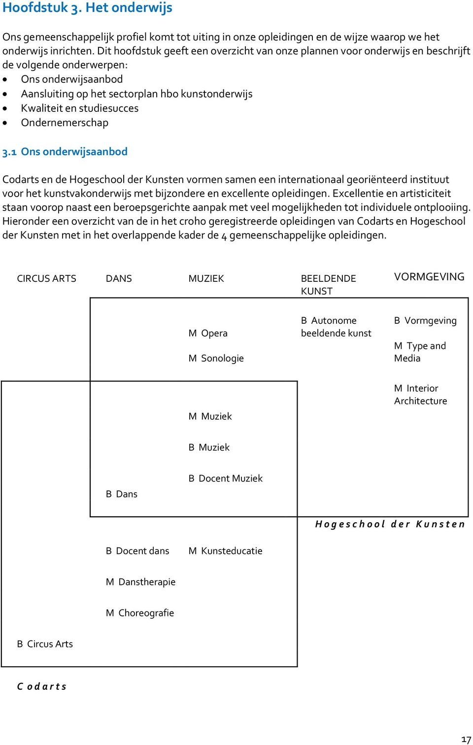 Ondernemerschap 3.1 Ons onderwijsaanbod Codarts en de Hogeschool der Kunsten vormen samen een internationaal georiënteerd instituut voor het kunstvakonderwijs met bijzondere en excellente opleidingen.