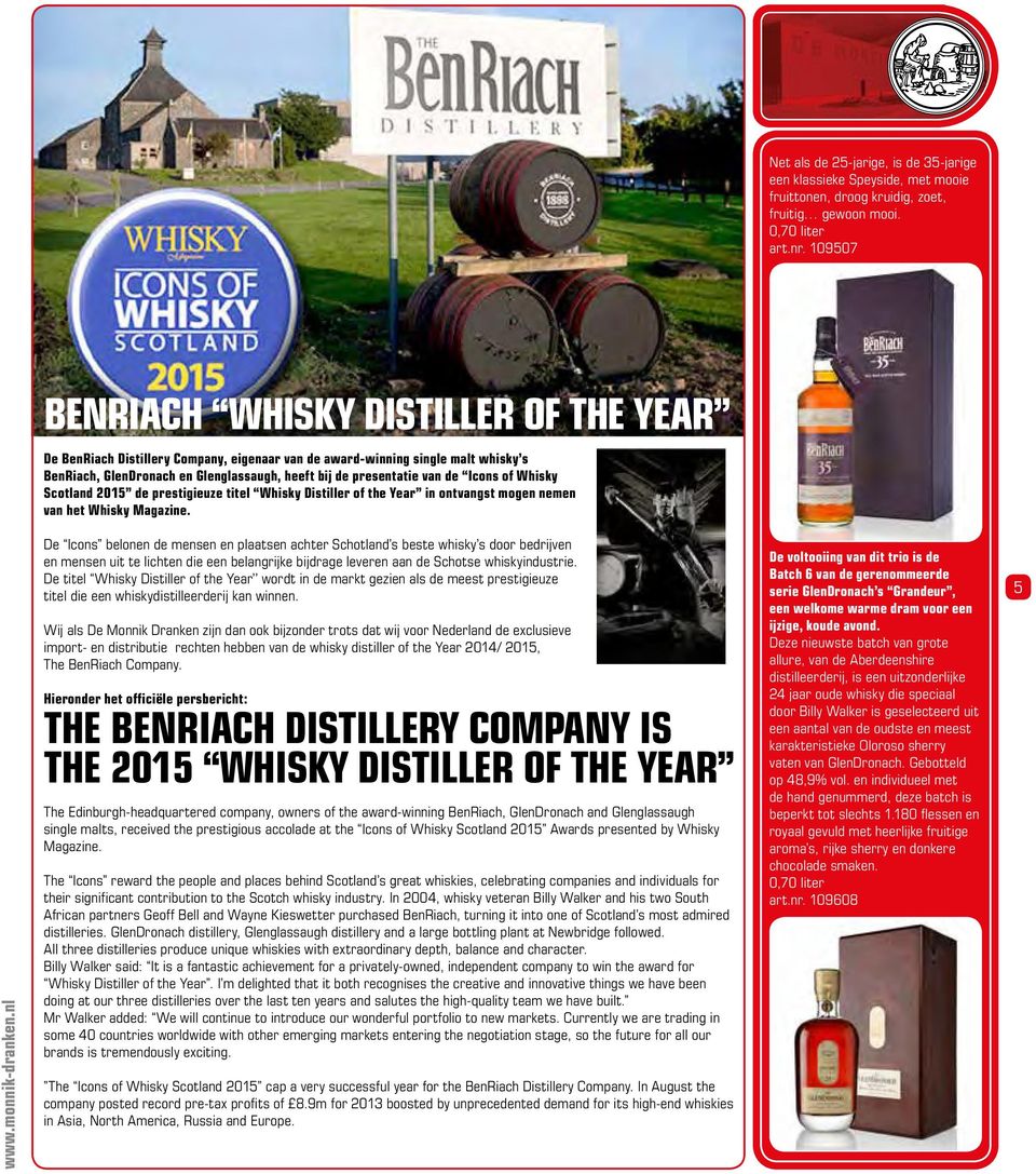 Icons of Whisky Scotland 2015 de prestigieuze titel Whisky Distiller of the Year in ontvangst mogen nemen van het Whisky Magazine.