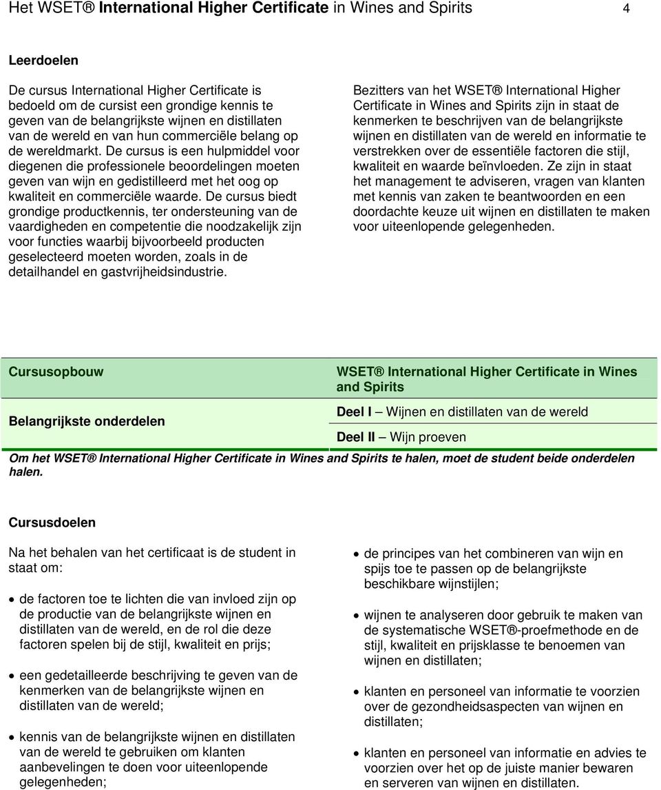 De cursus is een hulpmiddel voor diegenen die professionele beoordelingen moeten geven van wijn en gedistilleerd met het oog op kwaliteit en commerciële waarde.