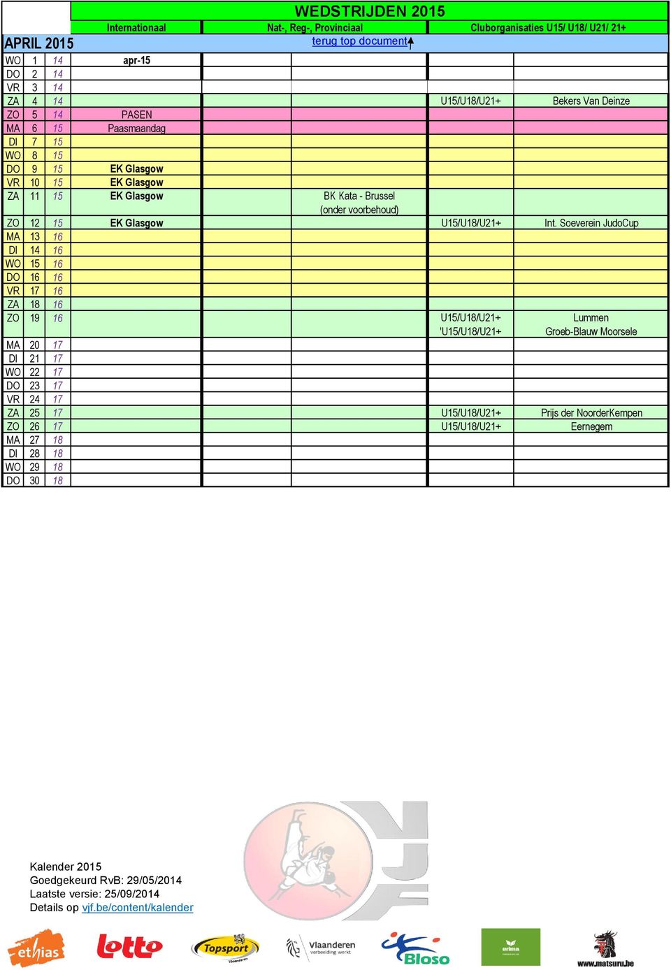 voorbehoud) ZO 12 15 EK Glasgow U15/U18/U21+ Int.