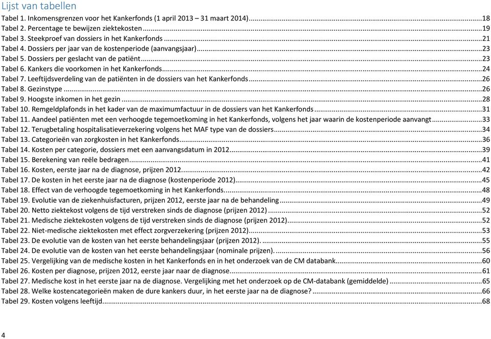 Kankers die voorkomen in het Kankerfonds... 24 Tabel 7. Leeftijdsverdeling van de patiënten in de dossiers van het Kankerfonds... 26 Tabel 8. Gezinstype... 26 Tabel 9. Hoogste inkomen in het gezin.