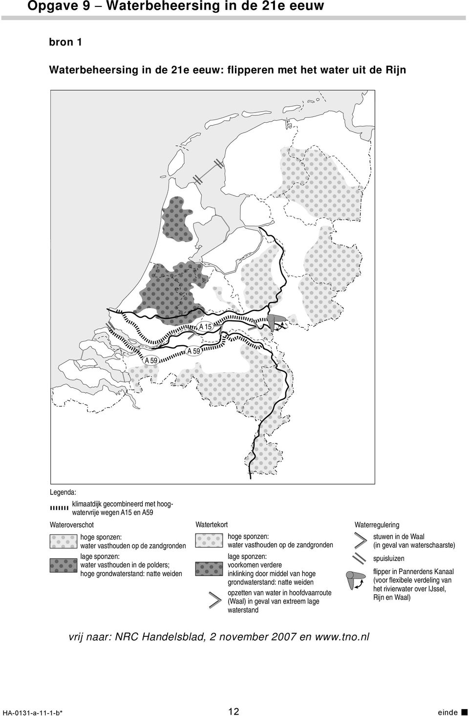 zandgronden lage sponzen: voorkomen verdere inklinking door middel van hoge grondwaterstand: natte weiden opzetten van water in hoofdvaarroute (Waal) in geval van extreem lage waterstand