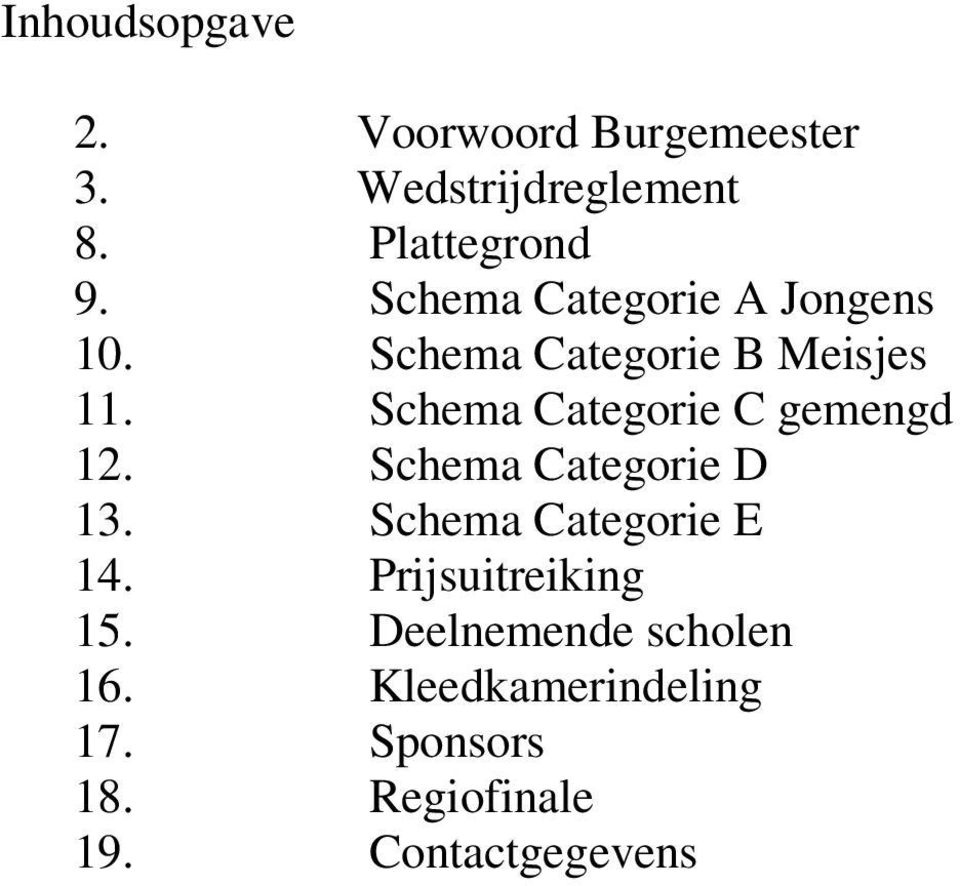 Schema Categorie C gemengd 12. Schema Categorie D 13. Schema Categorie E 14.