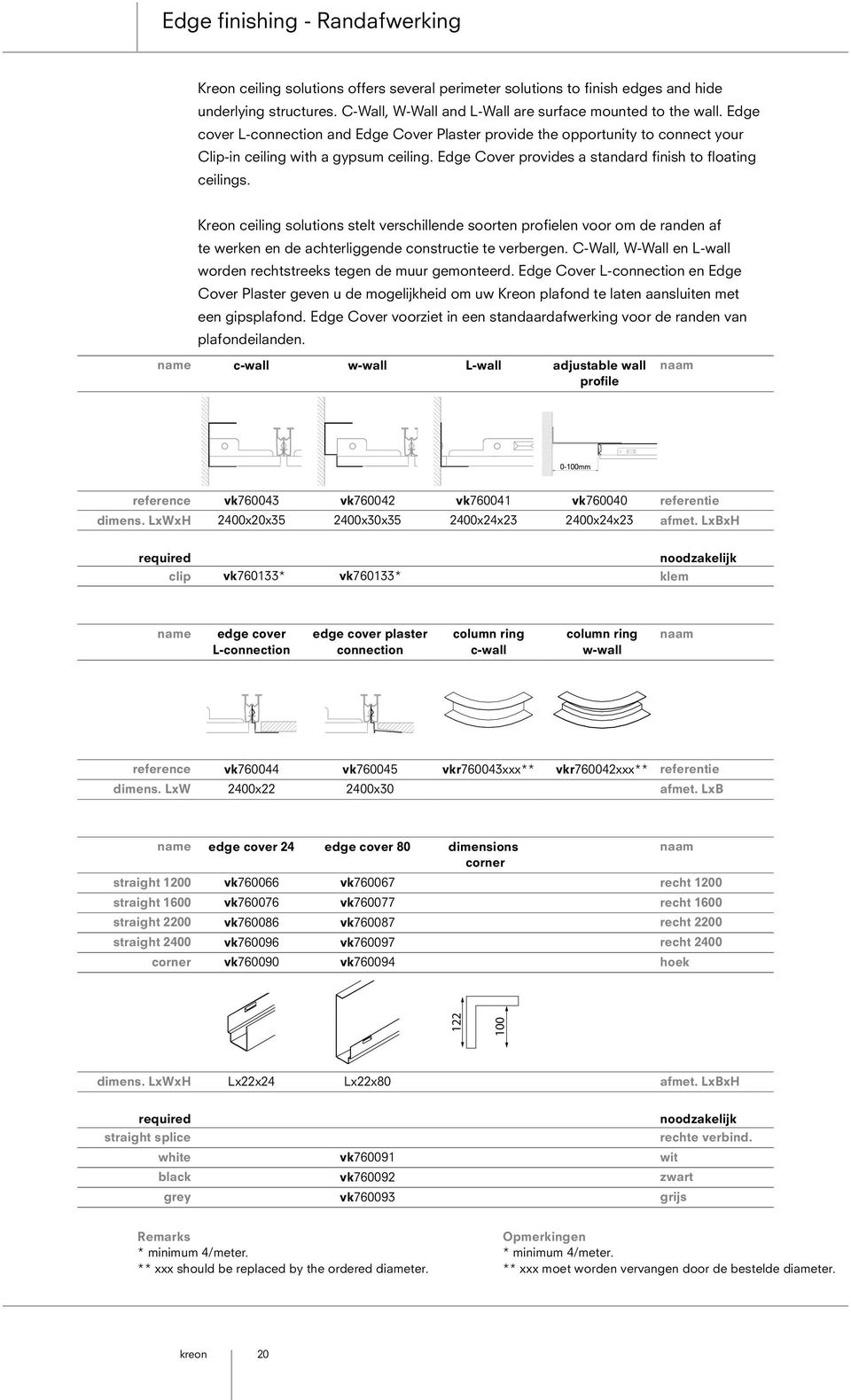 Kreon ceiling solutions stelt verschillende soorten profielen voor om de randen af te werken en de achterliggende constructie te verbergen.