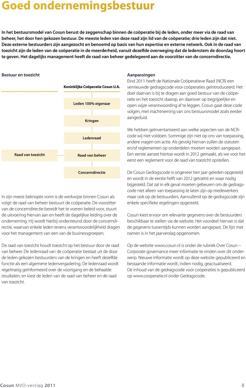 Ook in de raad van toezicht zijn de leden van de coöperatie in de meerderheid, vanuit dezelfde overweging dat de ledenstem de doorslag hoort te geven.