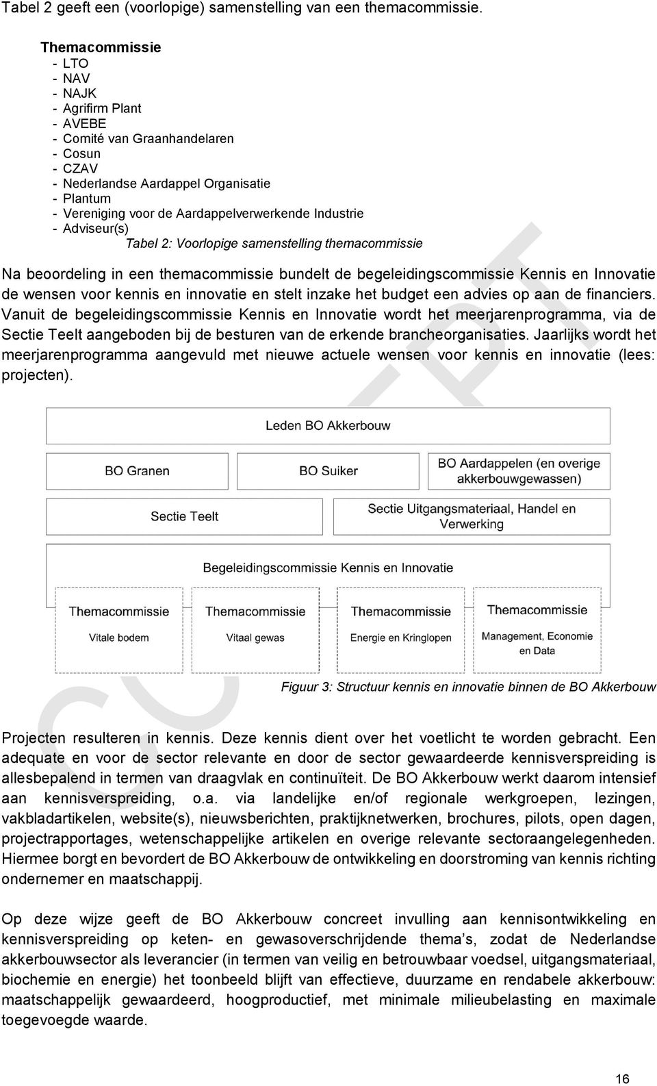 Industrie - Adviseur(s) Tabel 2: Voorlopige samenstelling themacommissie Na beoordeling in een themacommissie bundelt de begeleidingscommissie Kennis en Innovatie de wensen voor kennis en innovatie