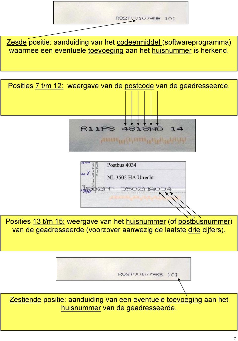 Posities 13 t/m 15: weergave van het huisnummer (of postbusnummer) van de geadresseerde (voorzover aanwezig