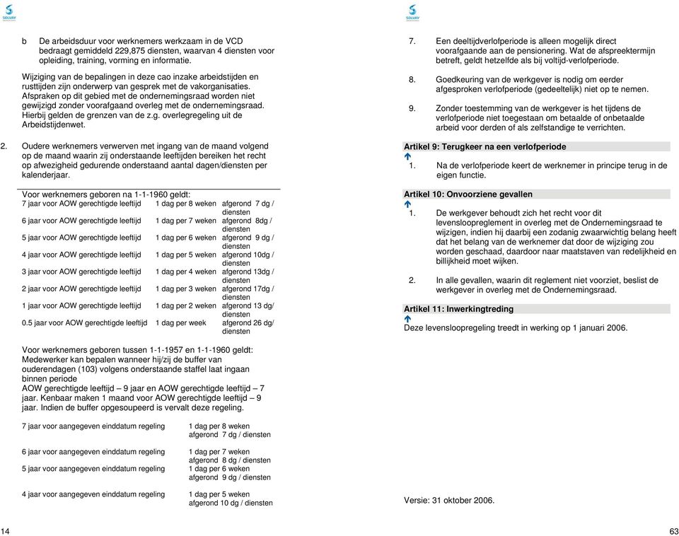 Afspraken op dit gebied met de ondernemingsraad worden niet gewijzigd zonder voorafgaand overleg met de ondernemingsraad. Hierbij gelden de grenzen van de z.g. overlegregeling uit de Arbeidstijdenwet.