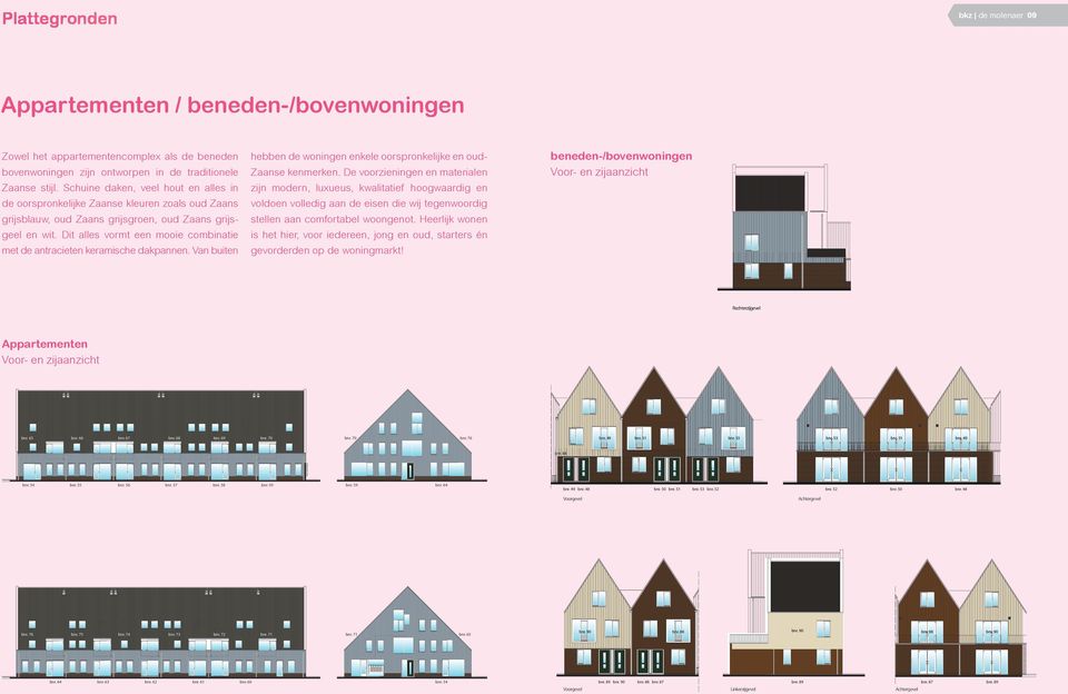 Dit alles vormt een mooie combinatie met de antracieten keramische dakpannen. Van buiten hebben de woningen enkele oorspronkelijke en oud- Zaanse kenmerken.