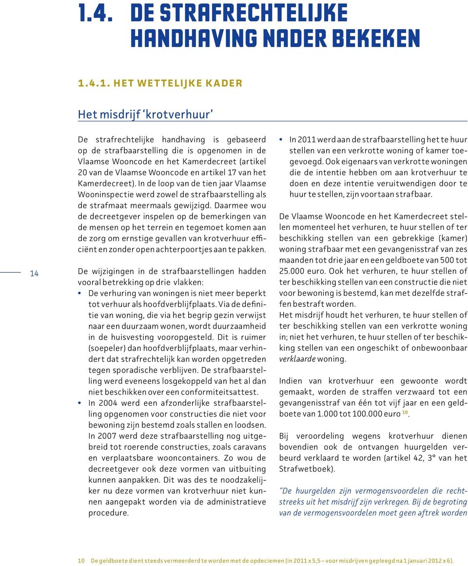 In de loop van de tien jaar Vlaamse Wooninspectie werd zowel de strafbaarstelling als de strafmaat meermaals gewijzigd.