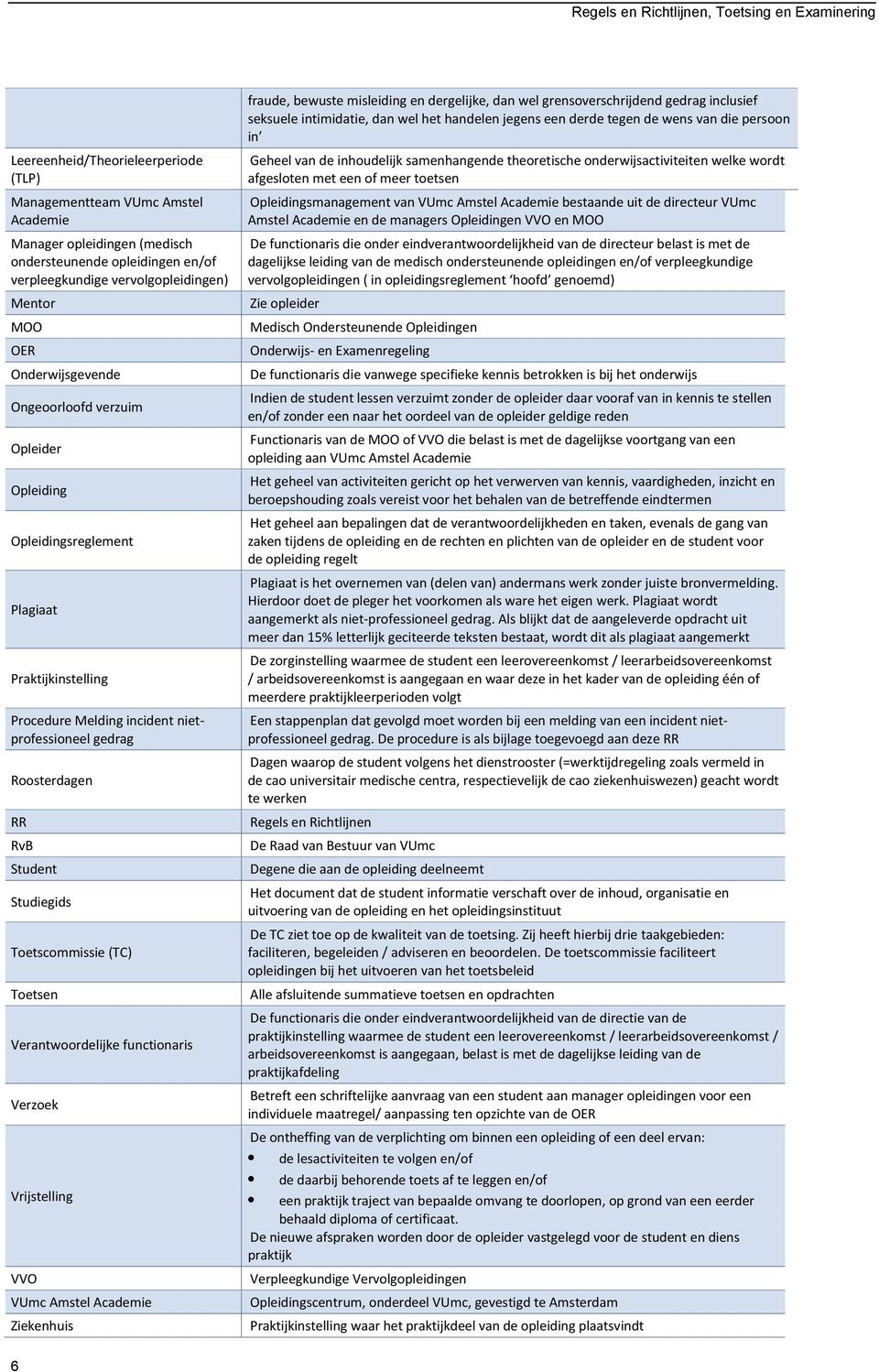 Roosterdagen RR RvB Student Studiegids Toetscommissie (TC) Toetsen Verantwoordelijke functionaris Verzoek Vrijstelling VVO VUmc Amstel Academie Ziekenhuis fraude, bewuste misleiding en dergelijke,