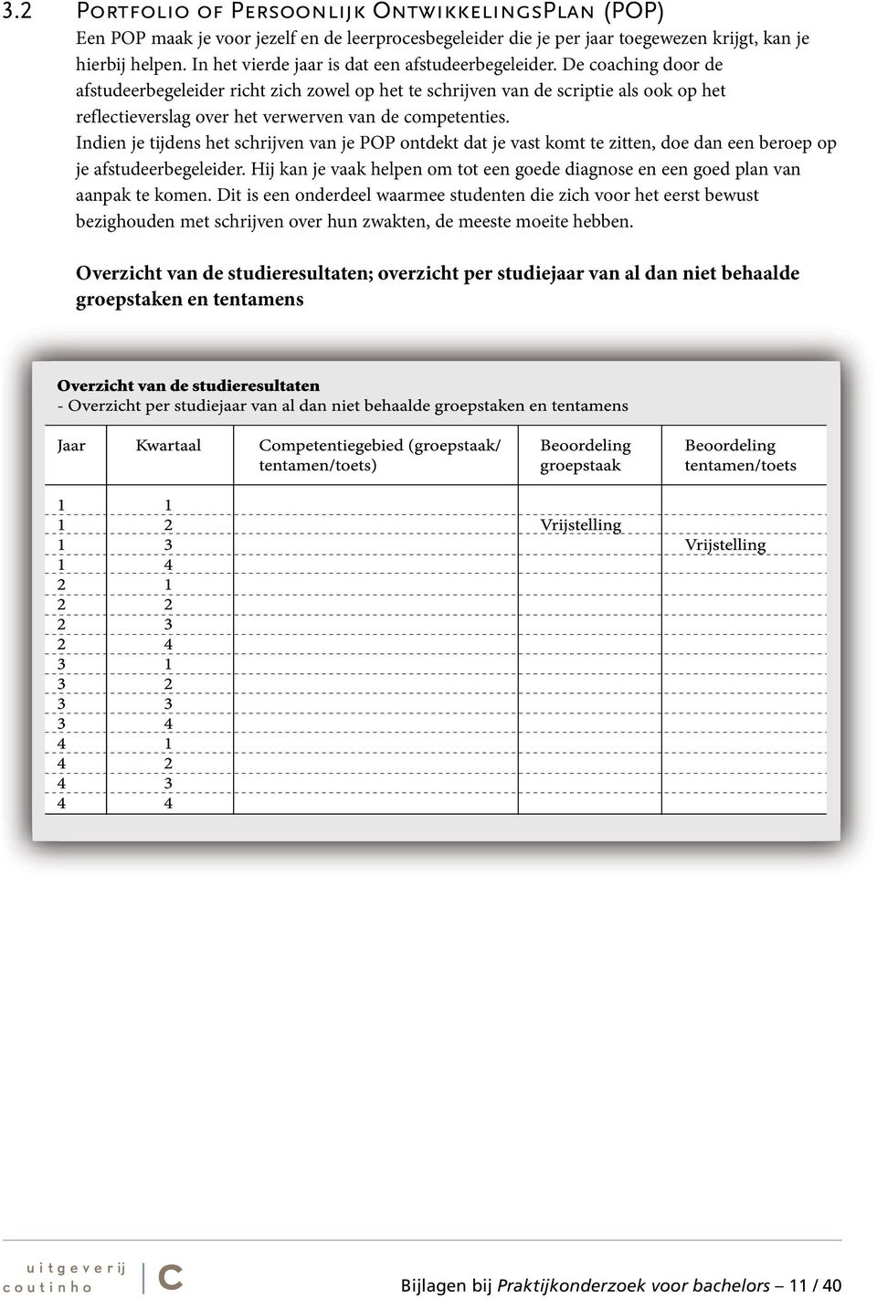 De coaching door de afstudeerbegeleider richt zich zowel op het te schrijven van de scriptie als ook op het reflectieverslag over het verwerven van de competenties.