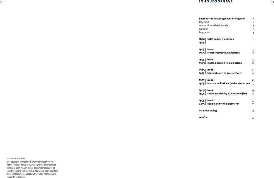 werkpaleizen 15 icoon 17 glazen dozen en cellenkantoren 19 icoon 21 kantoortuinen en grote gebaren 23 icoon 25 humane en flexibele (verhuur)kantoren 27 icoon 29 corporate identity en kantoorwijken 31