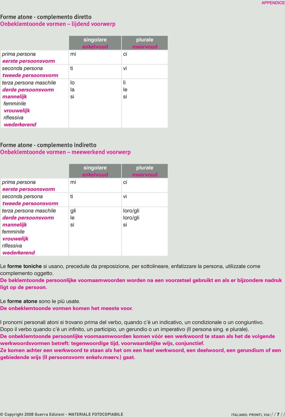 persona derde persoonsvorm riflessiva wederkerend mi ti gli le si ci vi loro/gli loro/gli si Le forme toniche si usano, precedute da preposizione, per sottolineare, enfatizzare la persona, utilizzate