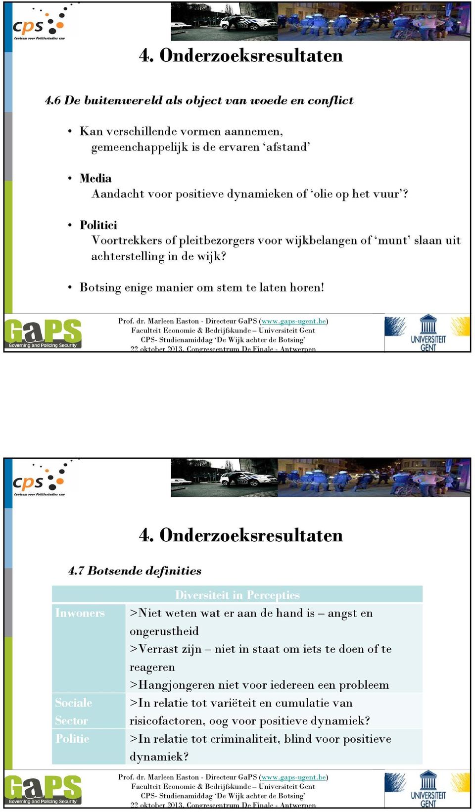 7 Botsende definities Inwoners Sociale Sector Politie Diversiteit in Percepties >Niet weten wat er aan de hand is angst en ongerustheid >Verrast zijn niet in staat om iets te doen of