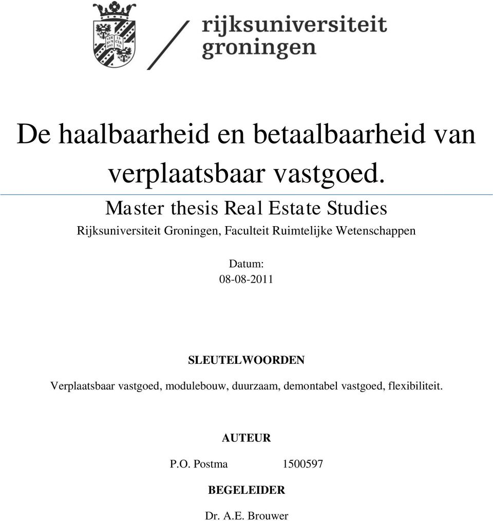 Rijksuniversiteit groningen master thesis proposal