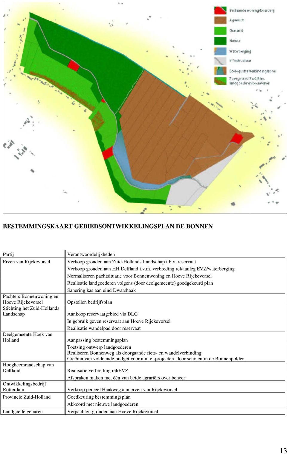 v.m. verbreding rel/aanleg EVZ/waterberging Normaliseren pachtsituatie voor Bonnenwoning en Hoeve Rijckevorsel Realisatie landgoederen volgens (door deelgemeente) goedgekeurd plan Sanering kas aan