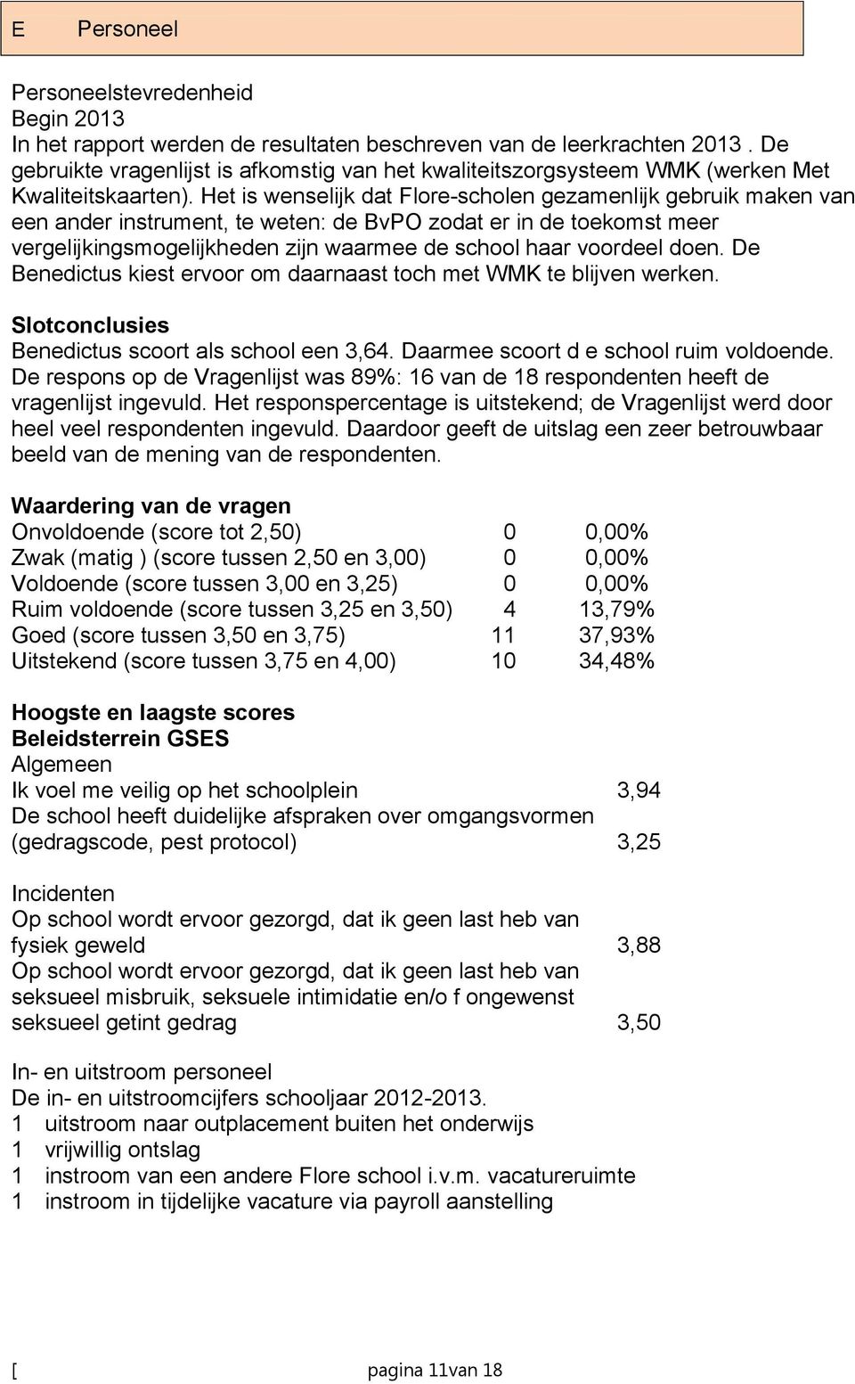 Het is wenselijk dat Flore-scholen gezamenlijk gebruik maken van een ander instrument, te weten: de BvPO zodat er in de toekomst meer vergelijkingsmogelijkheden zijn waarmee de school haar voordeel