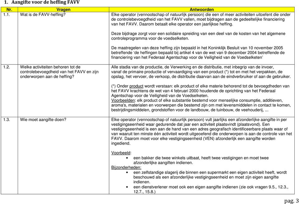 het FAVV. Daarom betaalt elke operator een jaarlijkse heffing. Deze bijdrage zorgt voor een solidaire spreiding van een deel van de kosten van het algemene controleprogramma voor de voedselketen.