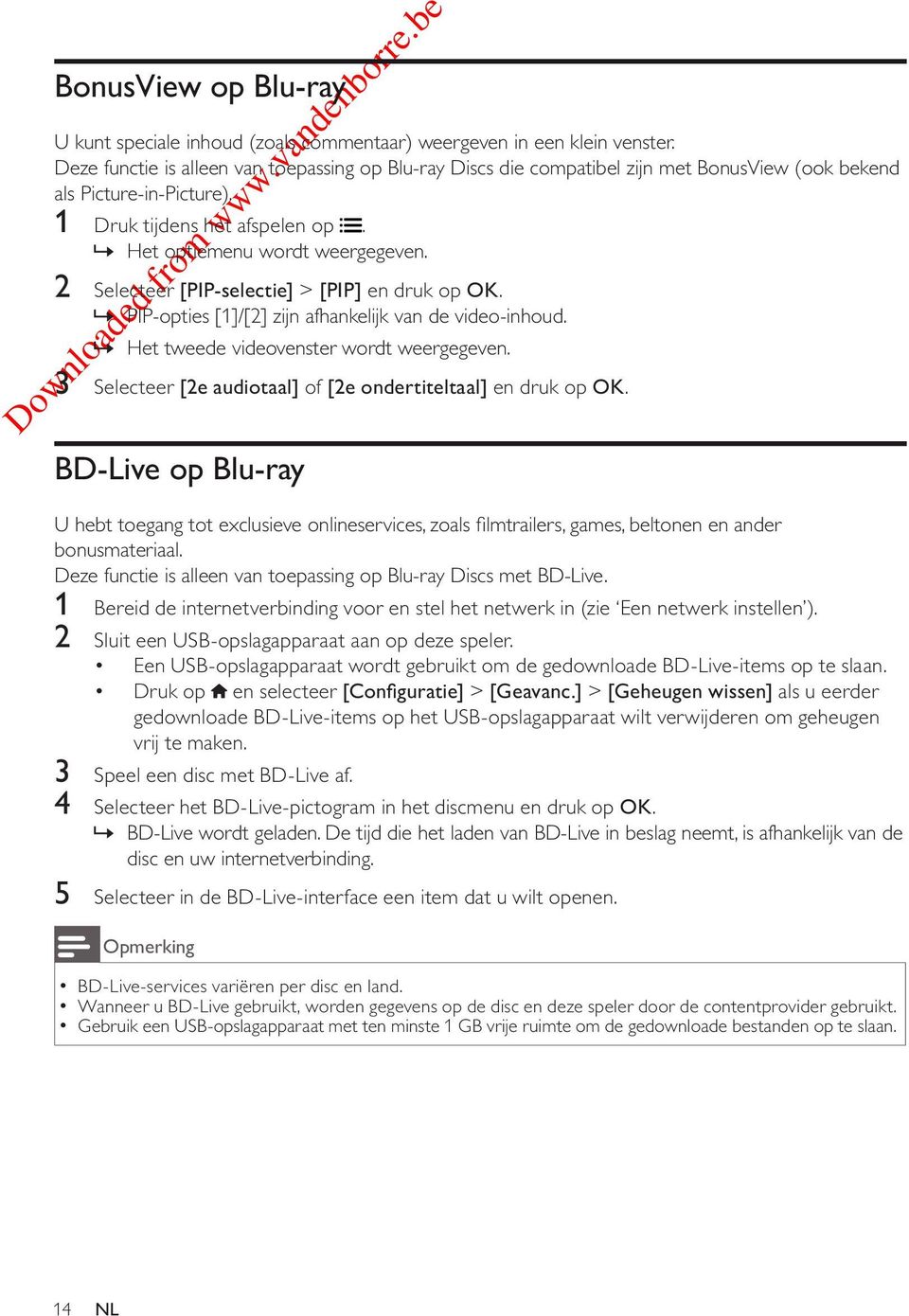 2 Selecteer [PIP-selectie] > [PIP] en druk op OK.» PIP-opties [1]/[2] zijn afhankelijk van de video-inhoud.» Het tweede videovenster wordt weergegeven.