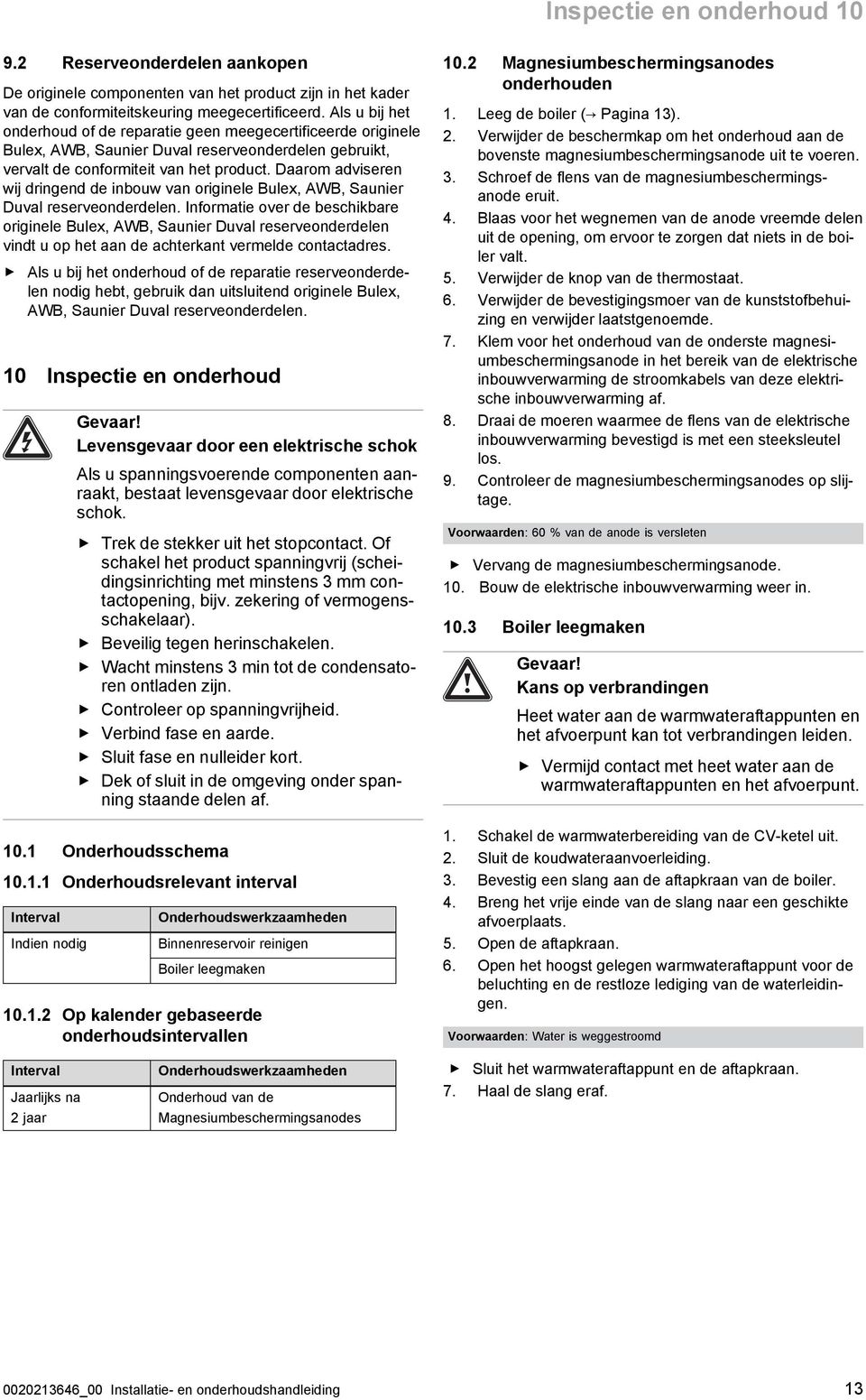 Daarom adviseren wij dringend de inbouw van originele Bulex, AWB, Saunier Duval reserveonderdelen.