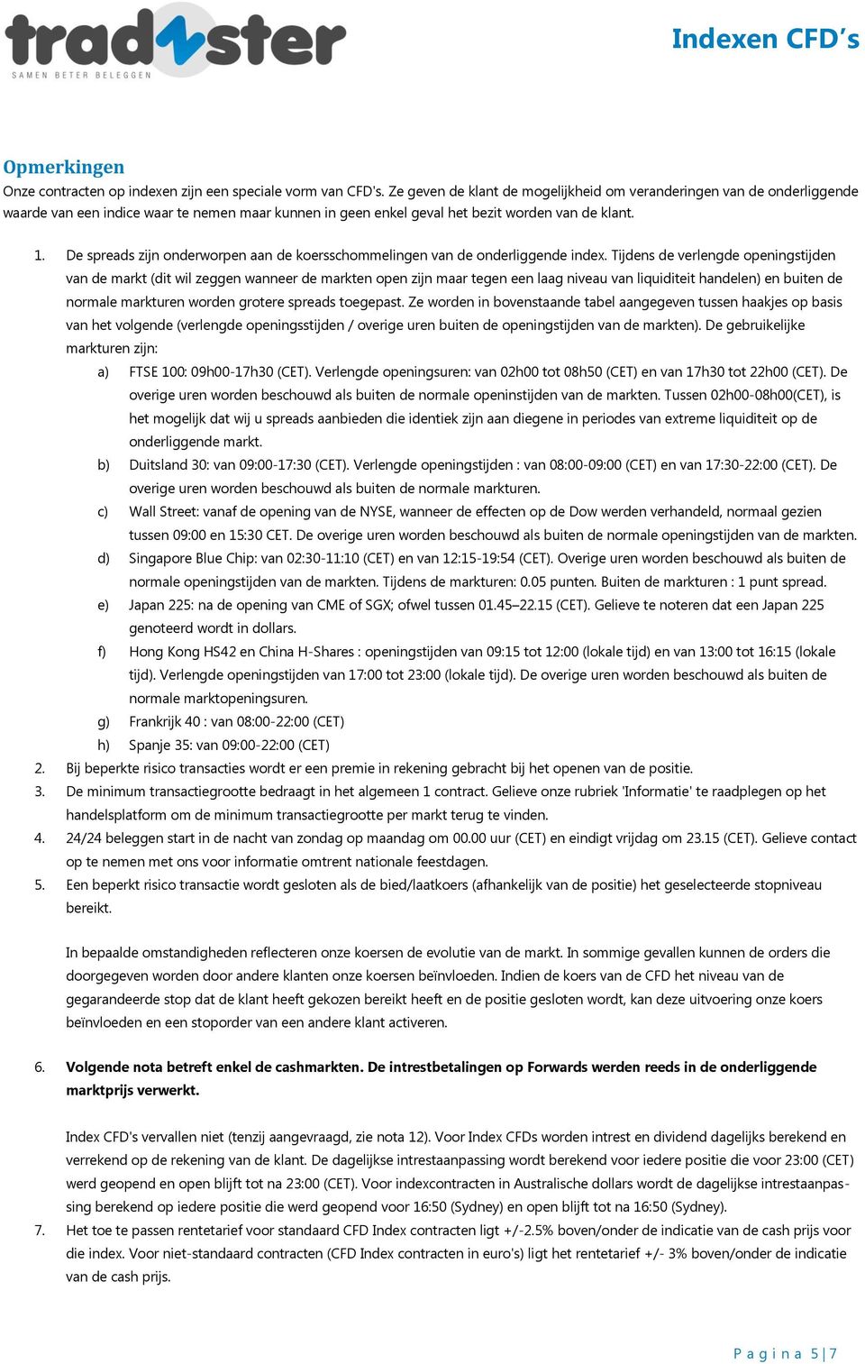 De spreads zijn onderworpen aan de koersschommelingen van de onderliggende index.