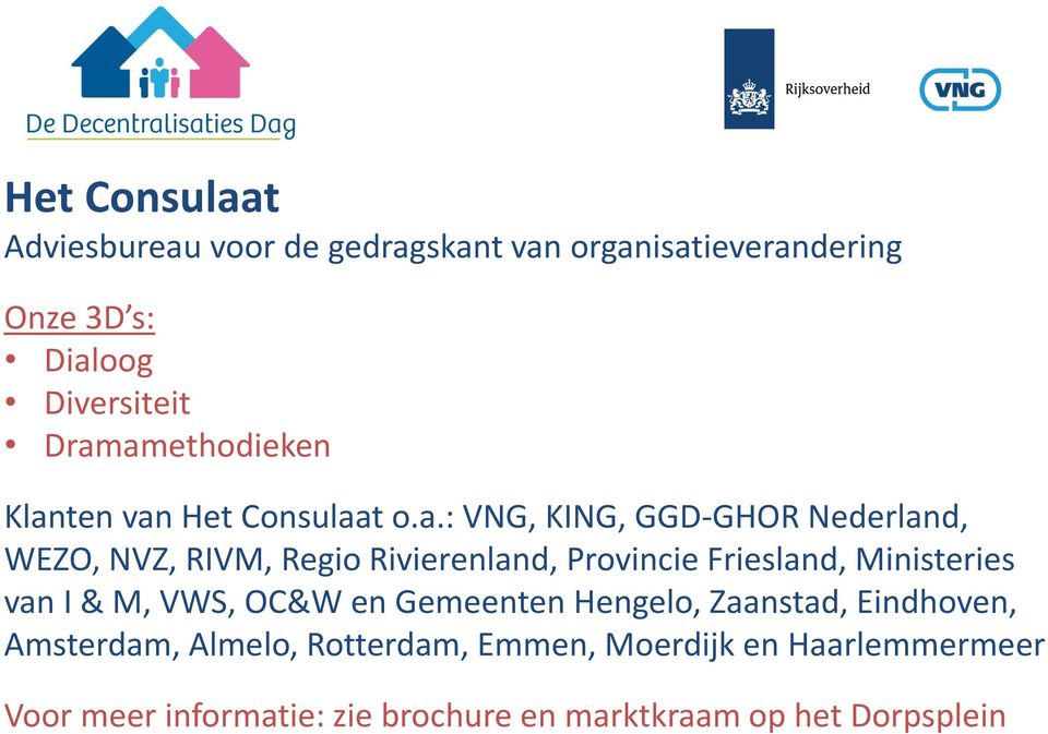 Rivierenland, Provincie Friesland, Ministeries van I & M, VWS, OC&W en Gemeenten Hengelo, Zaanstad, Eindhoven,