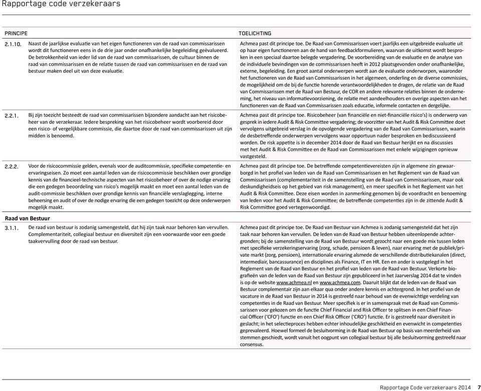 deze evaluatie. 2.2.1. Bij zijn toezicht besteedt de raad van commissarissen bijzondere aandacht aan het risicobeheer van de verzekeraar.