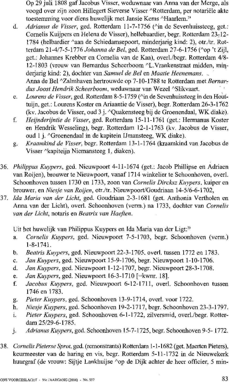 Rotterdam 2112-1784 (helhardier "aan de Scliiedamsepoort, minderjarig kind: 2), otr./tr. Rotterdam 21-417-5-1776 Johanna de Bel, :ed. Rotterdam 27-6-1756 ("op 't Zijl, get.
