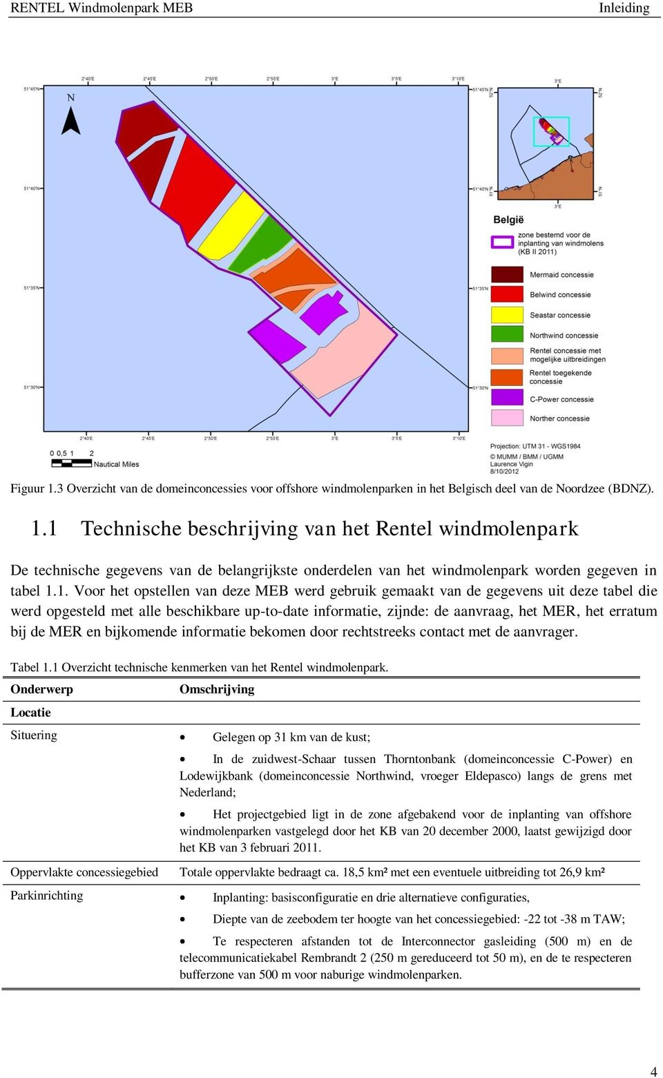 1 Technische beschrijving van het Rentel windmolenpark De technische gegevens van de belangrijkste onderdelen van het windmolenpark worden gegeven in tabel 1.1. Voor het opstellen van deze MEB werd