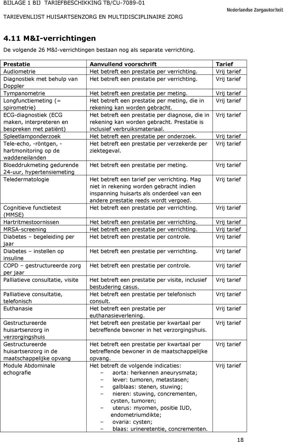 Vrij tarief Longfunctiemeting (= Het betreft een prestatie per meting, die in Vrij tarief spirometrie) rekening kan worden gebracht.