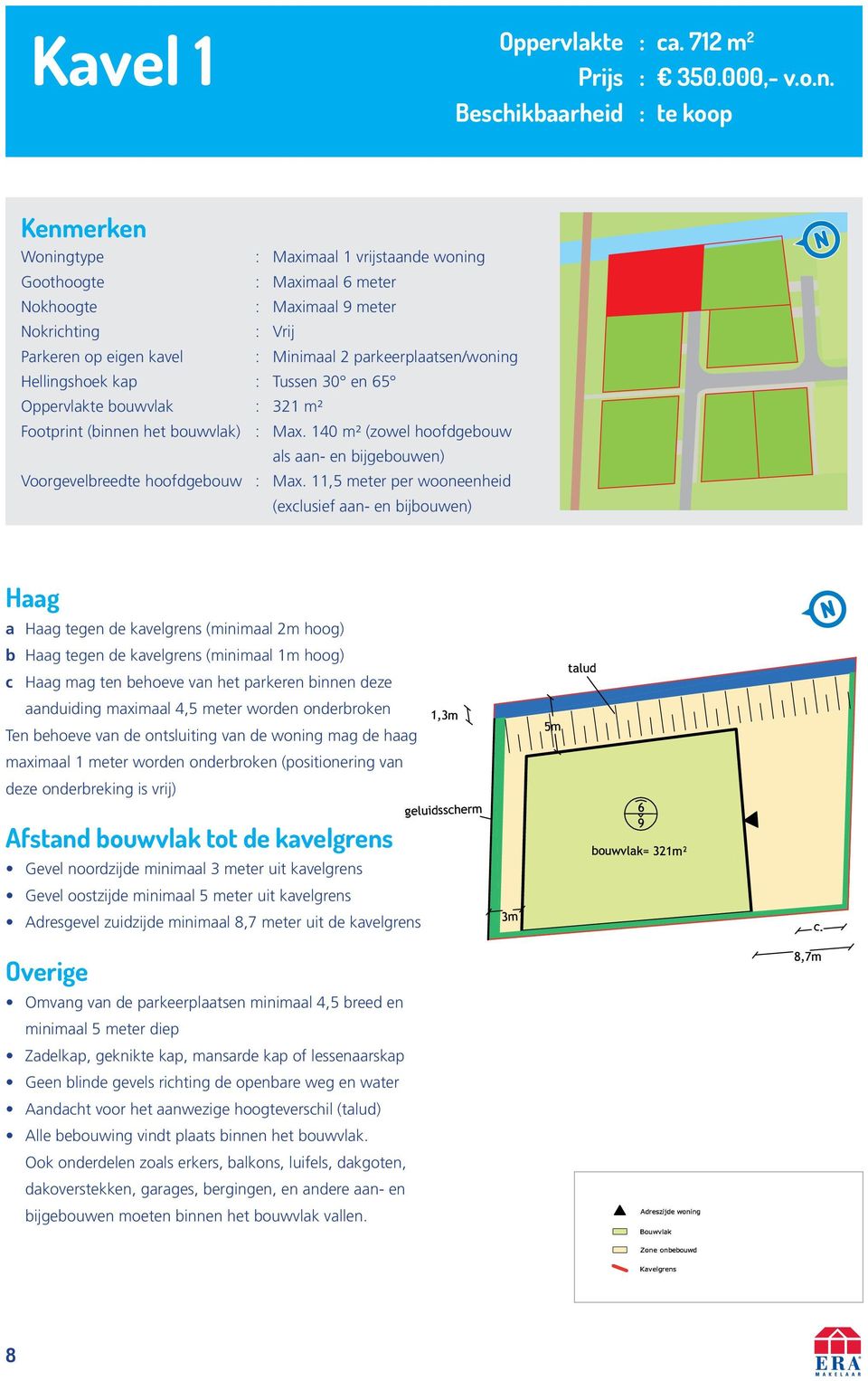 parkeerplaatsen/woning Hellingshoek kap : Tussen 30 en 65 Oppervlakte bouwvlak : 321 m² Footprint (binnen het bouwvlak) : Max.