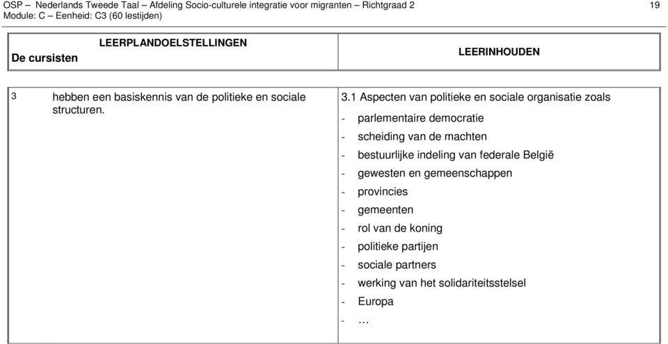 hebben een basiskennis van de politieke en sociale structuren. 3.