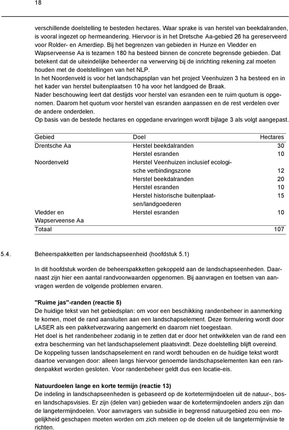 Bij het begrenzen van gebieden in Hunze en Vledder en Wapserveense Aa is tezamen 180 ha besteed binnen de concrete begrensde gebieden.