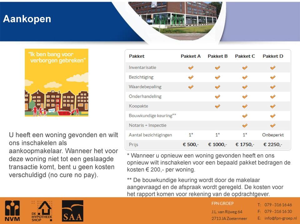 * Wanneer u opnieuw een woning gevonden heeft en ons opnieuw wilt inschakelen voor een bepaald pakket bedragen de kosten 200,-