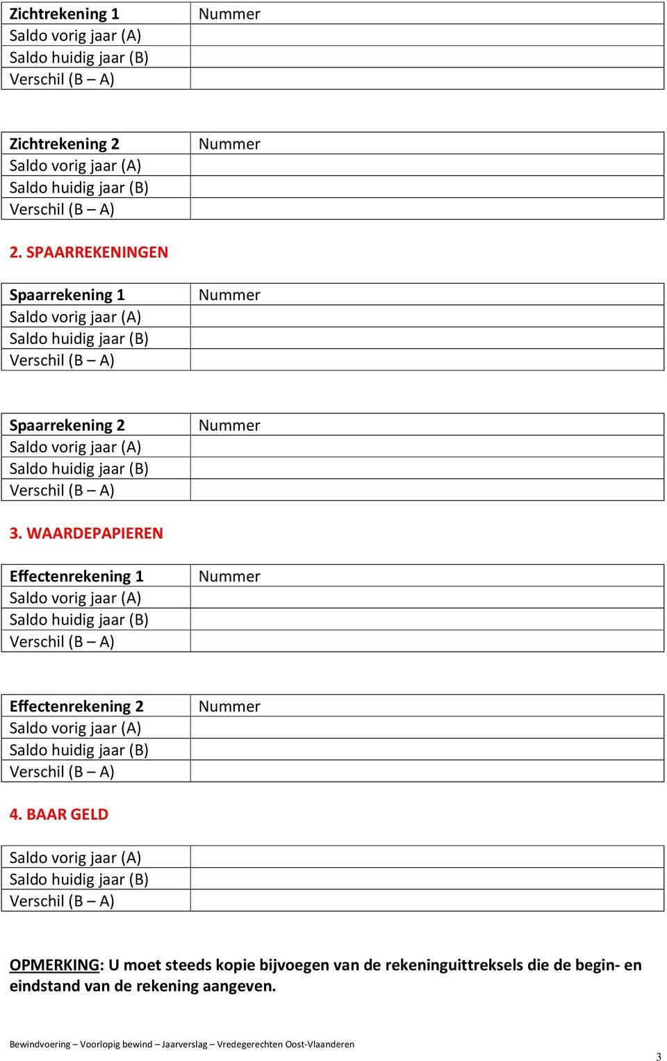 WAARDEPAPIEREN Effectenrekening 1 Verschil (B A) Nummer Effectenrekening 2 Verschil (B A) Nummer 4.