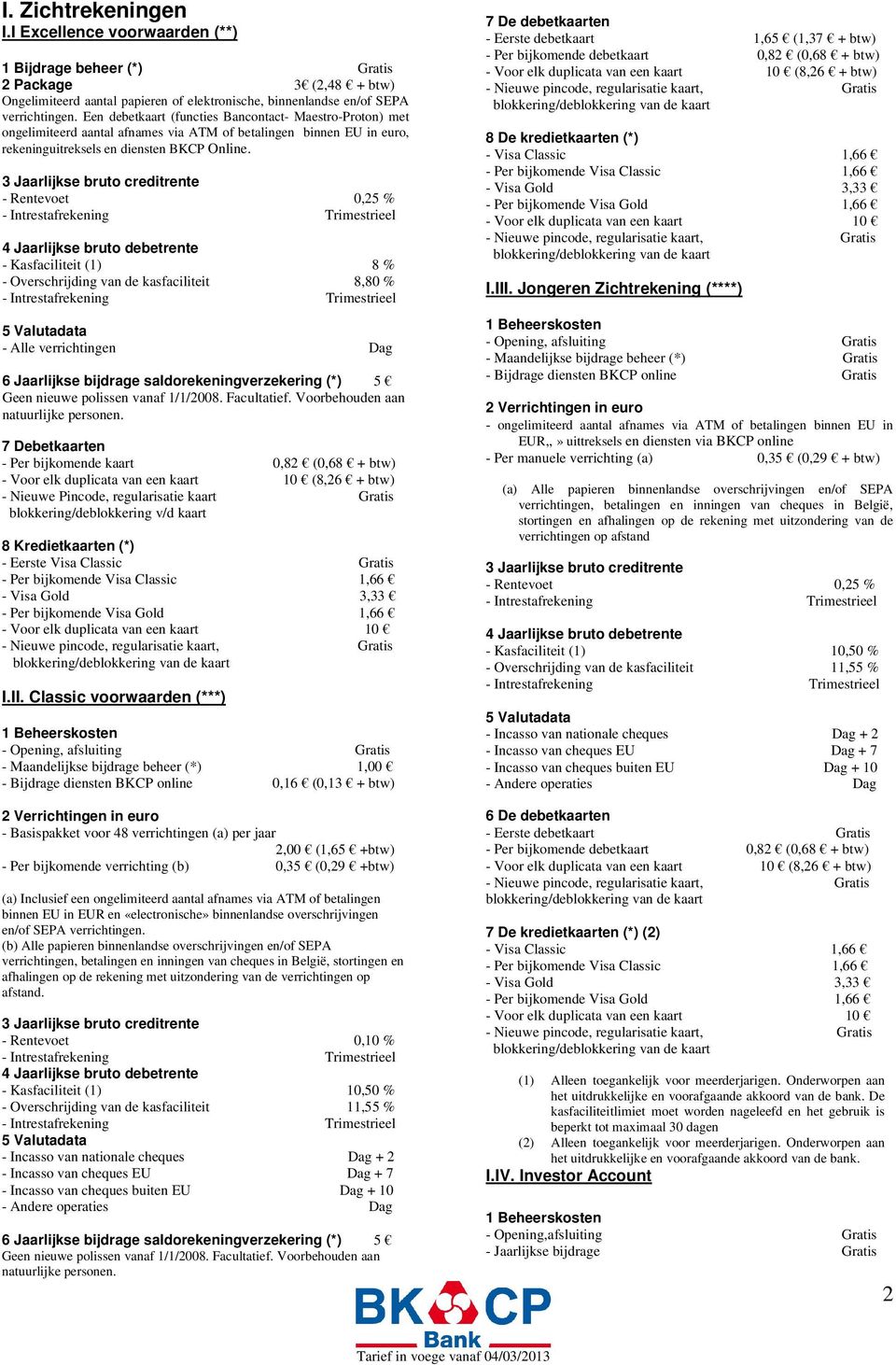 - Rentevoet 0,25 % - Kasfaciliteit (1) 8 % - Overschrijding van de kasfaciliteit 8,80 % 5 Valutadata - Alle verrichtingen Dag 6 Jaarlijkse bijdrage saldorekeningverzekering (*) 5 Geen nieuwe polissen