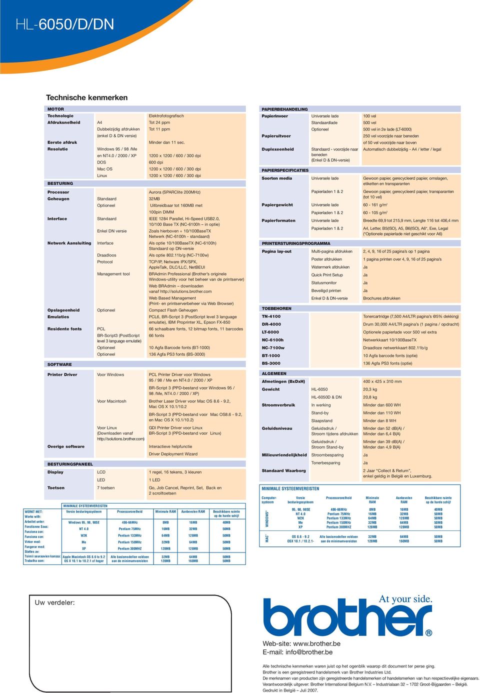 0 / 2000 / XP 1200 x 1200 / 600 / 300 dpi DOS 600 dpi Mac OS 1200 x 1200 / 600 / 300 dpi Linux 1200 x 1200 / 600 / 300 dpi BESTURING Processor Aurora (SPARClite 200MHz) Geheugen Standaard 32MB