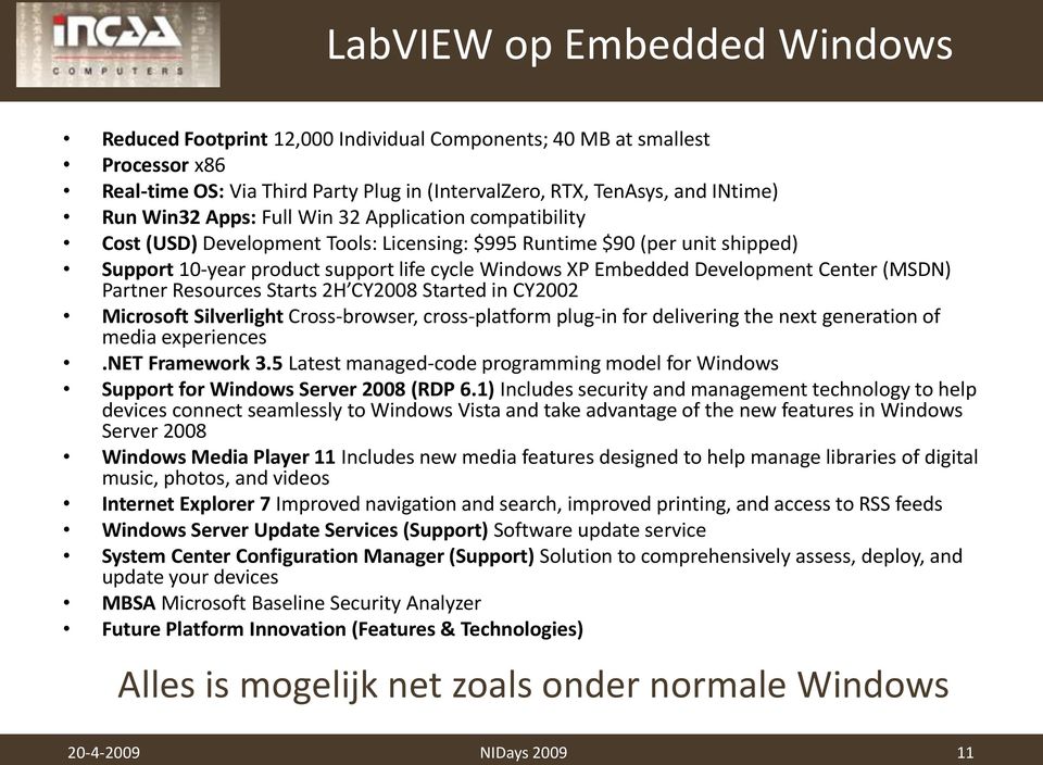 Center (MSDN) Partner Resources Starts 2H CY2008 Started in CY2002 Microsoft Silverlight Cross-browser, cross-platform plug-in for delivering the next generation of media experiences.net Framework 3.