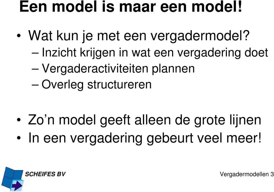 Vergaderactiviteiten plannen Overleg structureren Zo n model