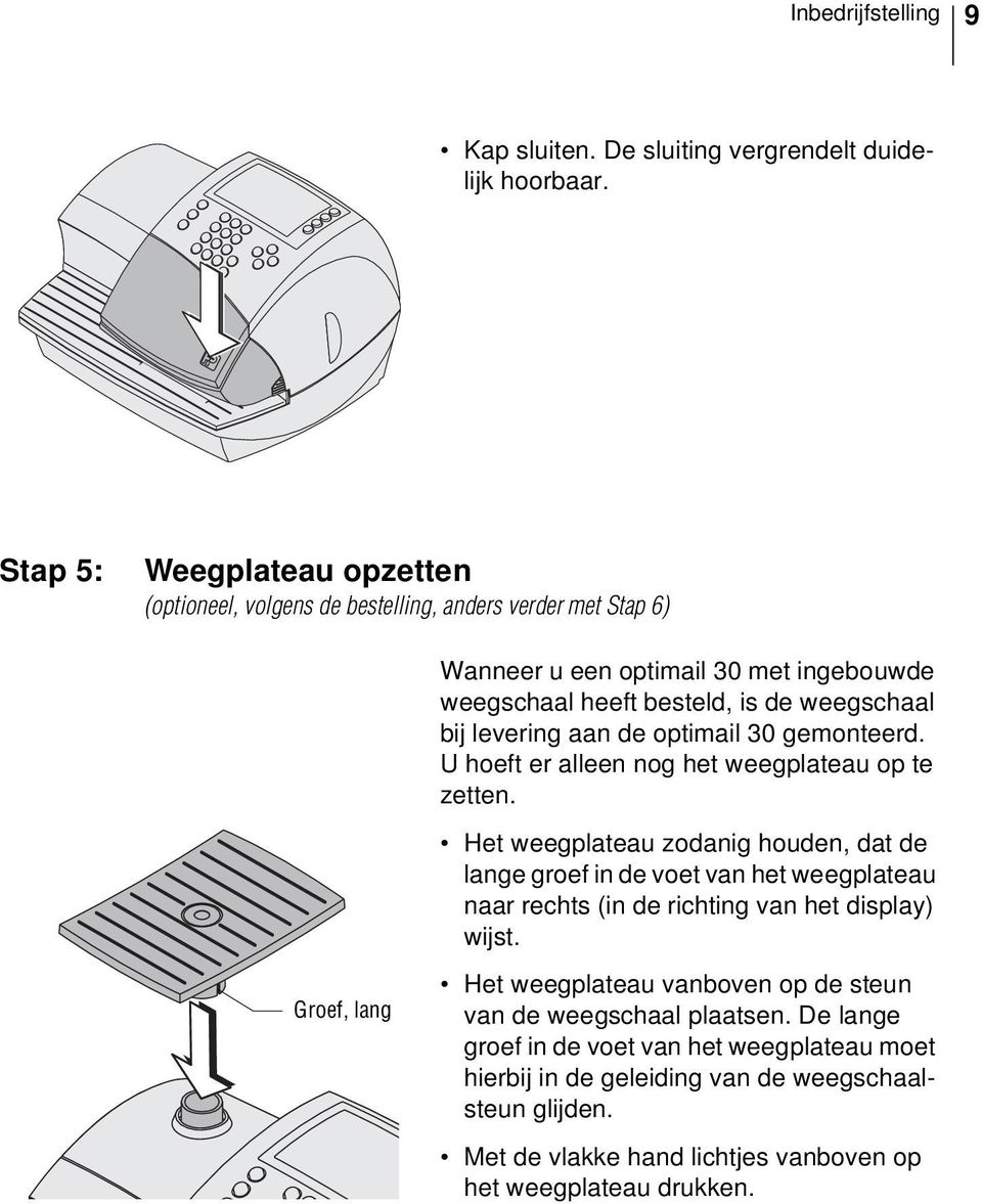 levering aan de optimail 30 gemonteerd. U hoeft er alleen nog het weegplateau op te zetten.