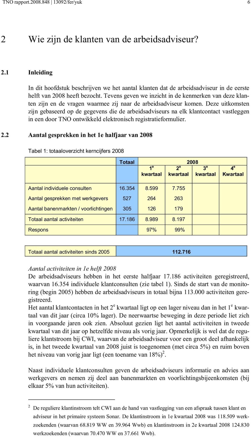 Deze uitkomsten zijn gebaseerd op de gegevens die de arbeidsadviseurs na elk klantcontact vastleggen in een door TNO ontwikkeld elektronisch registratieformulier. 2.