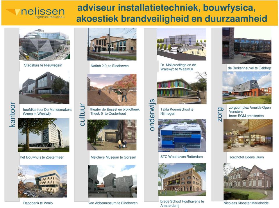 bibliotheek Theek 5 te Oosterhout onderwijs Talita Koemischool te Nijmegen zorg zorgcomplex Ameide Open Vensters bron: EGM architecten het Bouwhuis te