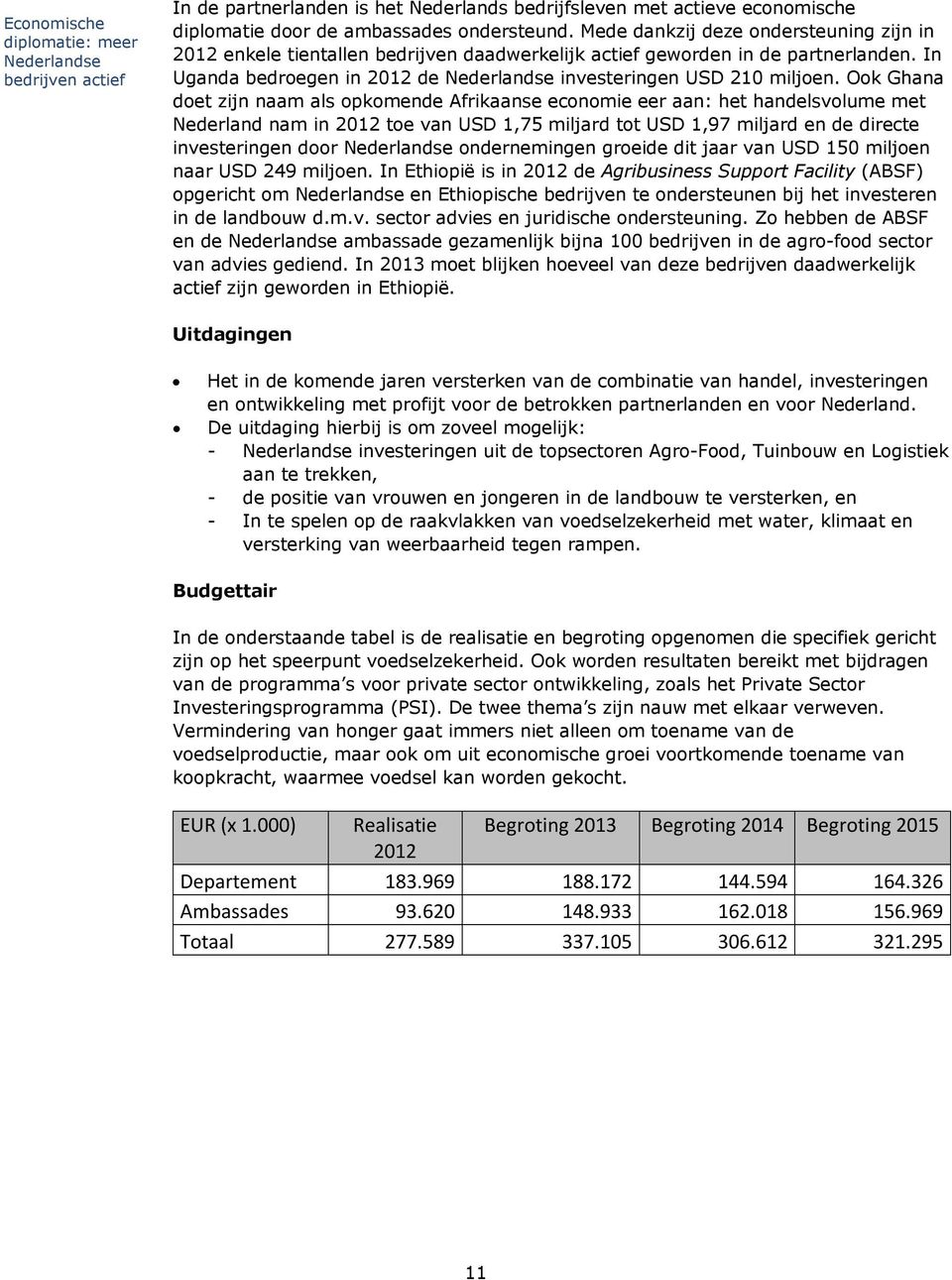 Ook Ghana doet zijn naam als opkomende Afrikaanse economie eer aan: het handelsvolume met Nederland nam in 2012 toe van USD 1,75 miljard tot USD 1,97 miljard en de directe investeringen door